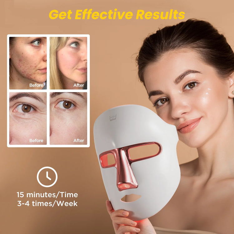 LED Face Mask - 7 Color Light Therapy for Facial Skin Care, Wrinkle Reduction and Acne Improvement