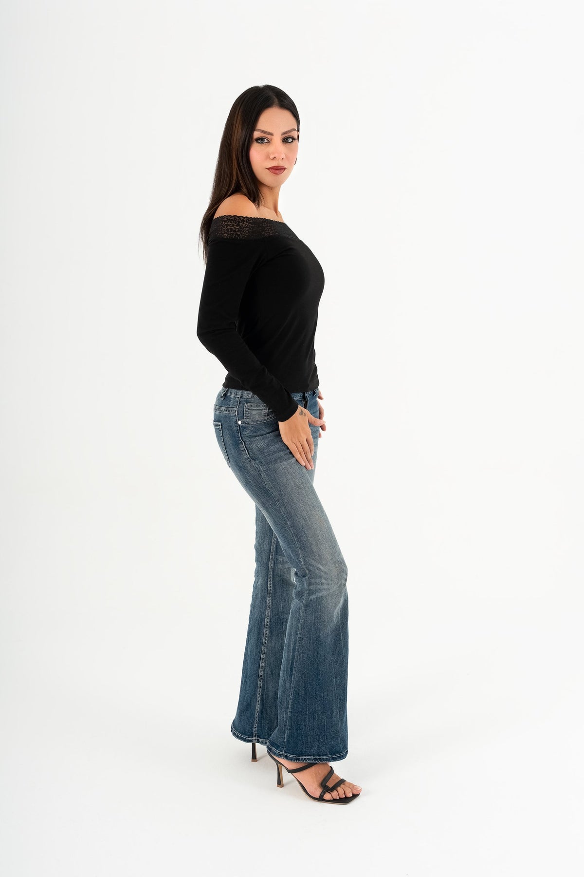 Lace Off-Shoulder Top – Black