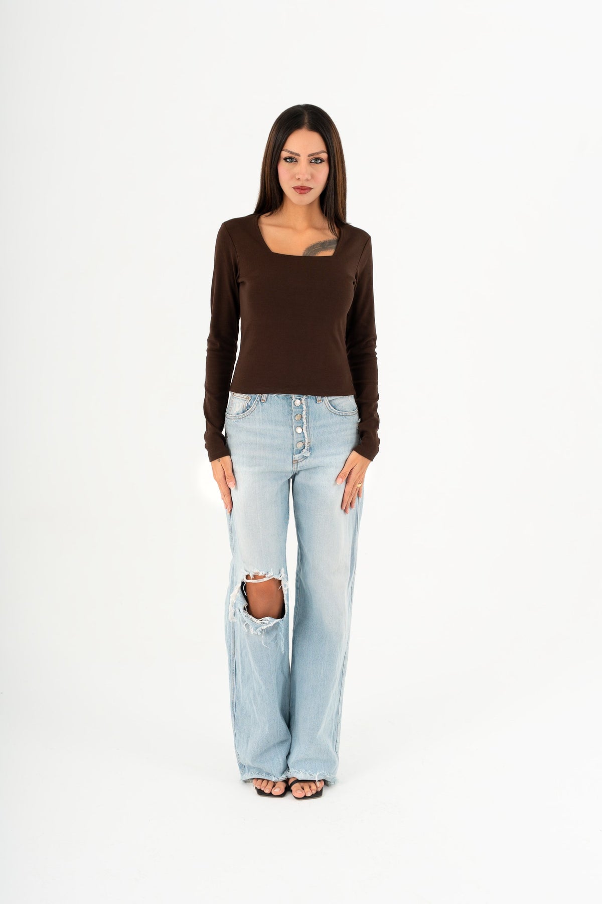 Square Neck Long Sleeve – Chocolate