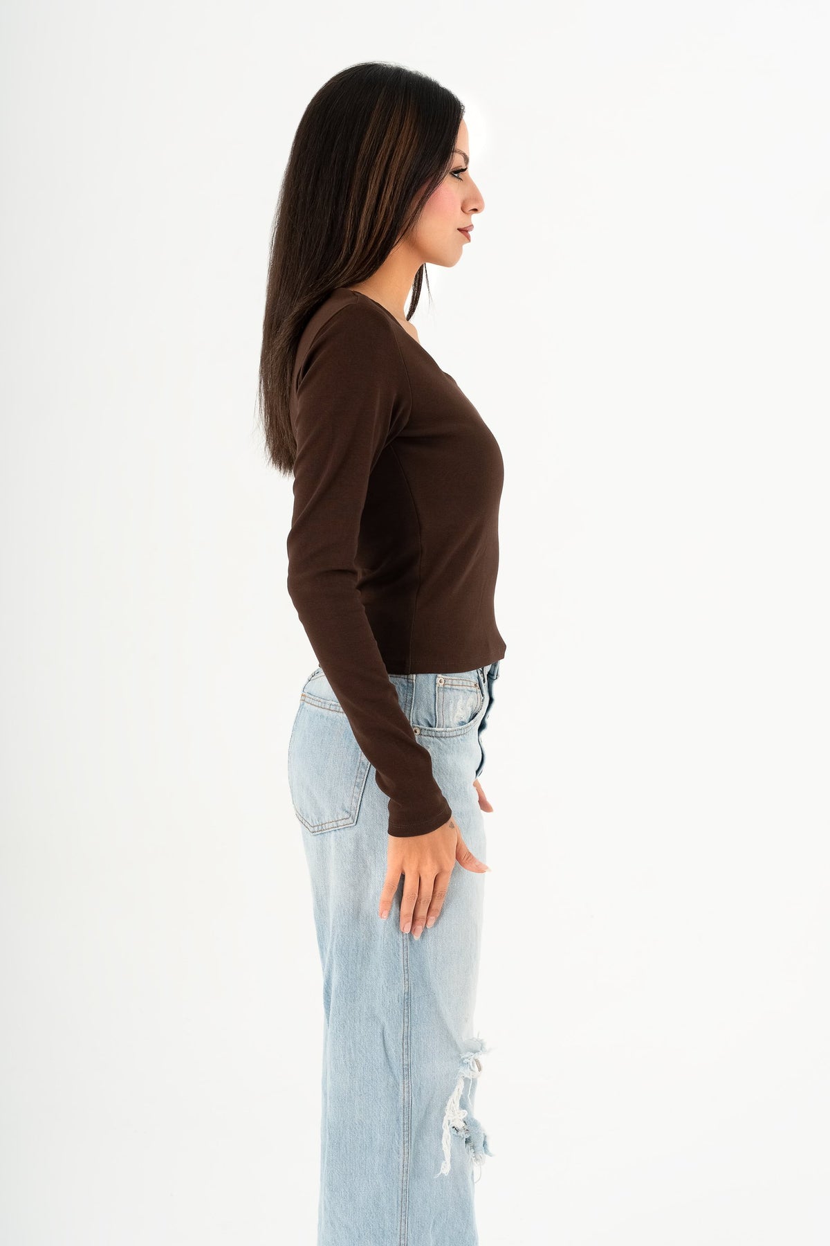 Square Neck Long Sleeve – Chocolate
